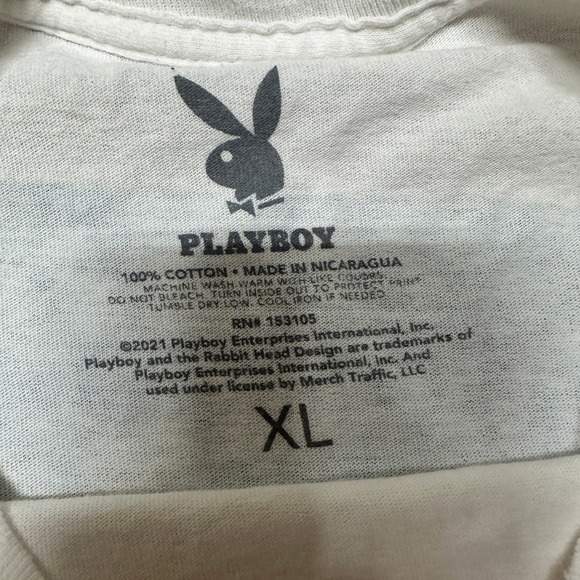 Playboy Long Sleeve T-Shirt XL White‎ Yellow Tie Dye Back Print Adult Top - Picture 2 of 5